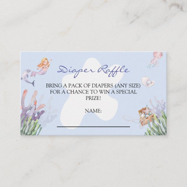 Illustrated Mermaid Baby Shower Diaper Raffle Enclosure Card (Front)