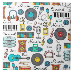 Illustrated music objects tile