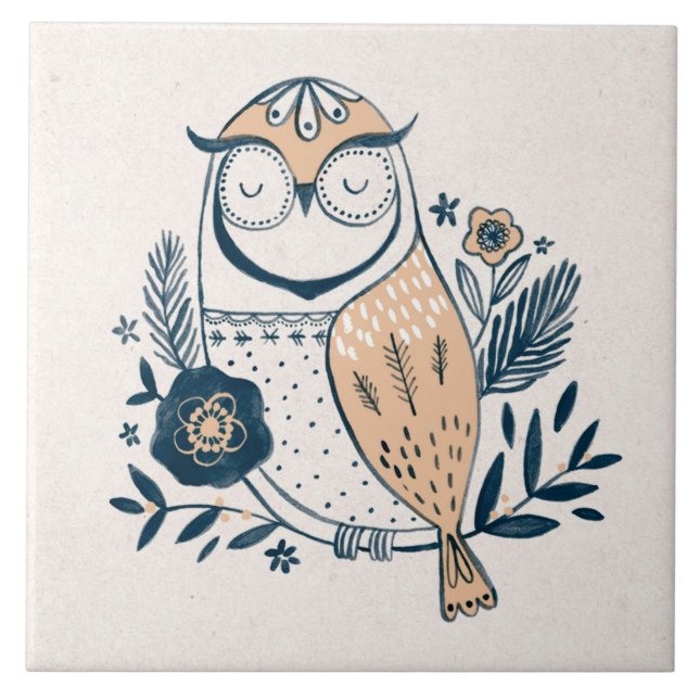 Illustrated Owl Ceramic Tile (Front)