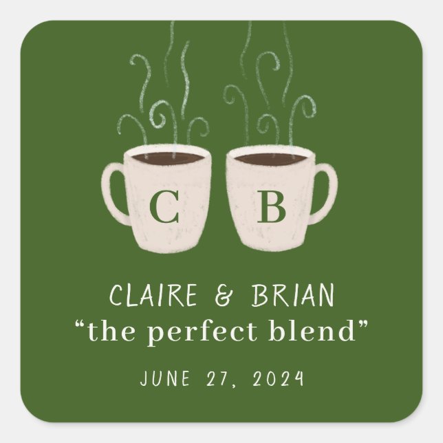 Illustrated Perfect Blend Couples Mugs Favour Square Sticker (Front)