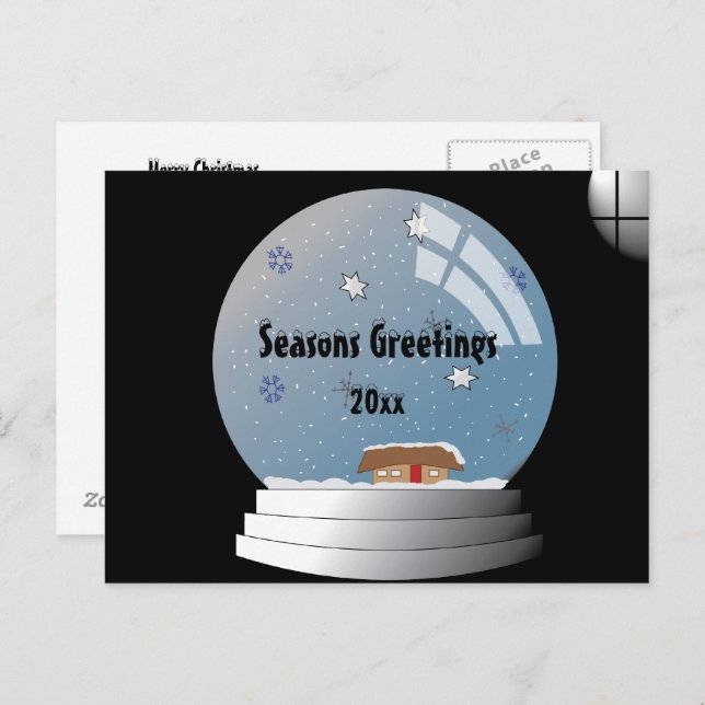 Illustrated Personalized SnowGlobe Custom Text Postcard (Front/Back)