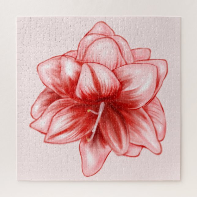 Illustrated Pink and White Amaryllis Jigsaw Puzzle (Vertical)
