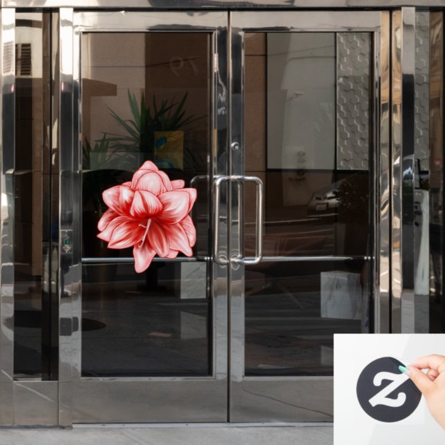 Illustrated Pink and White Amaryllis Window Cling (Office Door)