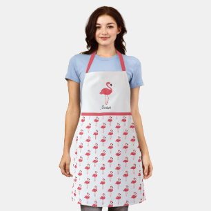 Illustrated Pink Flamingo Bird Animal Pattern Name Apron