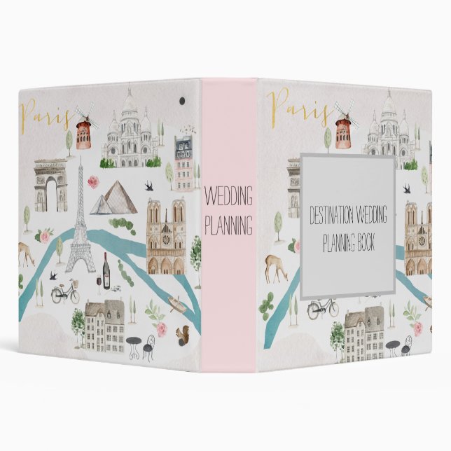 Illustrated Pink Parisian Wedding Planning Binder (Background)