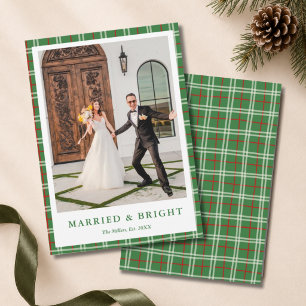 Illustrated Plaid Married Bright Wedding Christmas Holiday Card