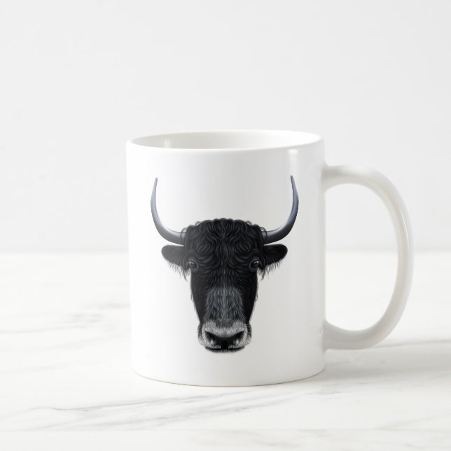 Illustrated portrait of Domestic yak. Coffee Mug (Right)