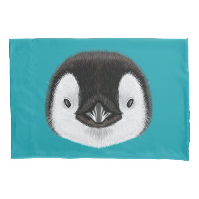Illustrated portrait of Emperor penguin chick. Pillowcase (Front)