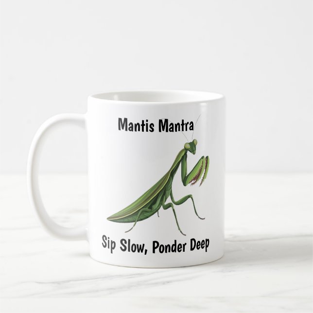 Illustrated Praying Mantis Personalized Coffee Mug (Left)