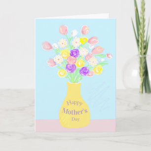 Illustrated pretty Mother's Day flower vase Card