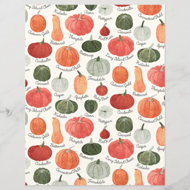 Illustrated Pumpkin Types Scrapbook Paper (Front)