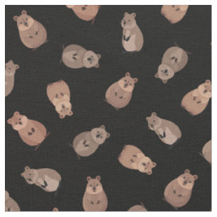 Illustrated Quokkas on Black Fabric