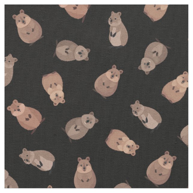 Illustrated Quokkas on Black Fabric (Close Up)