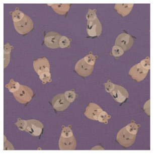 Illustrated Quokkas on Dark Purple Fabric
