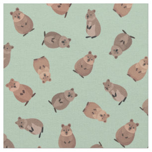 Illustrated Quokkas on Light Green Fabric