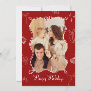 Illustrated Red Bow Christmas Photo Card Template