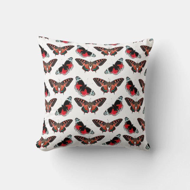 Illustrated Red Butterfly Pattern  Throw Pillow (Front)