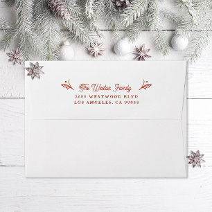 Illustrated Red Holly Christmas Holiday Card Envelope