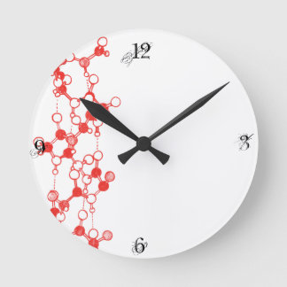 Illustrated Red Molecules Structure Round Clock