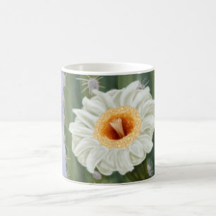 Illustrated Saguaro Cactus White Flower Coffee Mug