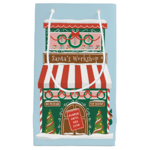 Illustrated Santa’s Workshop Christmas Small Gift Bag