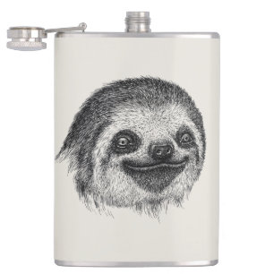 Illustrated Sloth Face Hip Flask