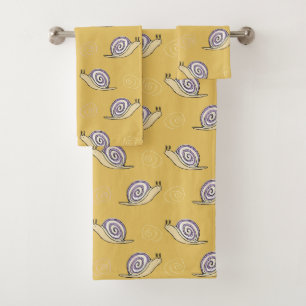 Illustrated Snails and Swirls Pattern Bath Towel Set