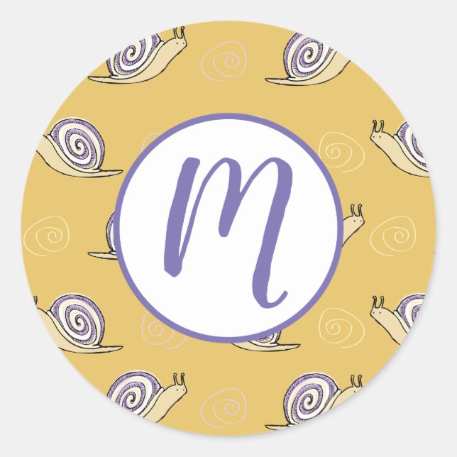 Illustrated Snails and Swirls Pattern Classic Round Sticker (Front)