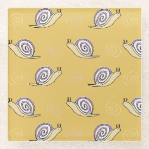 Illustrated Snails and Swirls Pattern Glass Coaster