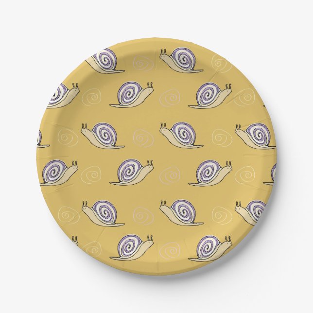 Illustrated Snails and Swirls Pattern Paper Plate (Front)