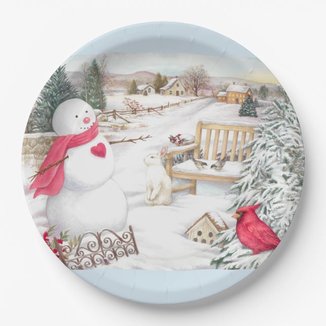 Illustrated Snowmen Winter Wonderland  Paper Plate (Front)