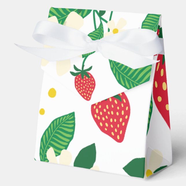 Illustrated Strawberry Floral Botanical Favor Box (Front)