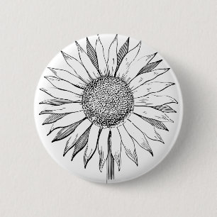 Illustrated Sunflower 2 Inch Round Button