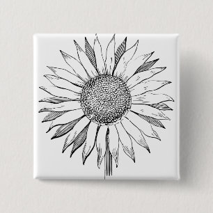Illustrated Sunflower 2 Inch Square Button