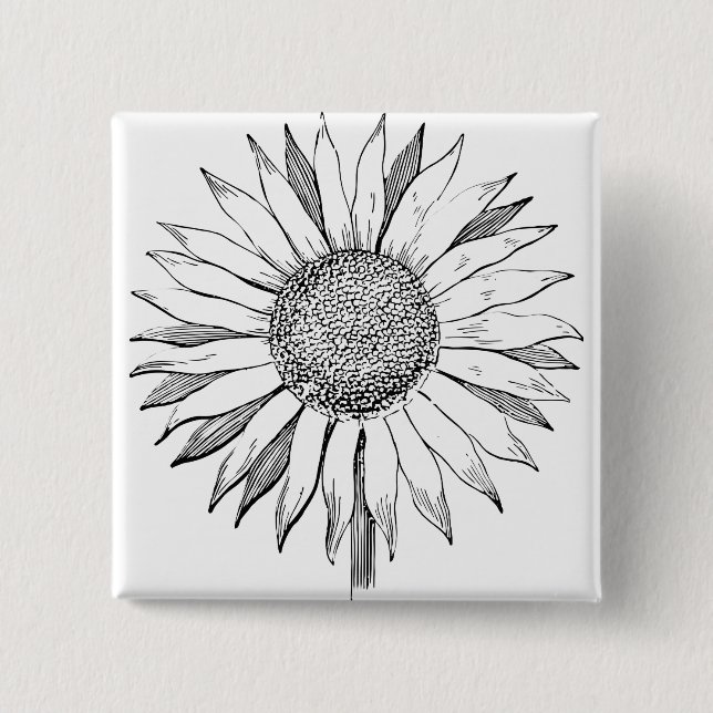 Illustrated Sunflower 2 Inch Square Button (Front)