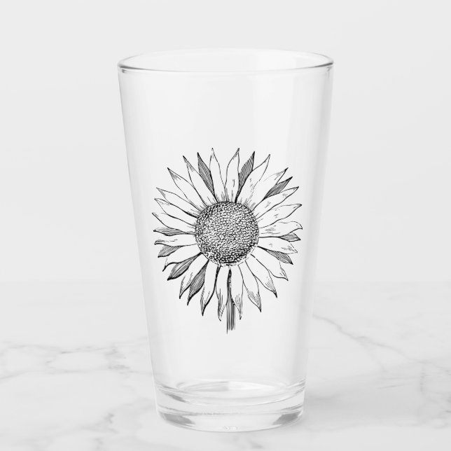 Illustrated Sunflower Glass (Front)