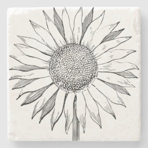 Illustrated Sunflower Stone Coaster