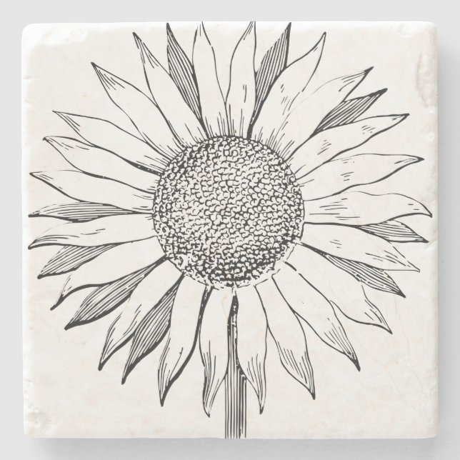 Illustrated Sunflower Stone Coaster (Front)