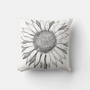 Illustrated Sunflower Throw Pillow