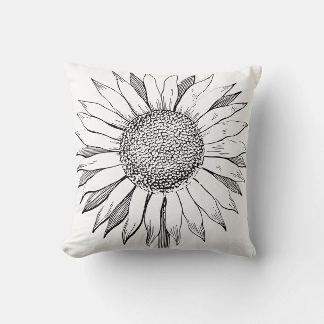 Illustrated Sunflower Throw Pillow (Front)