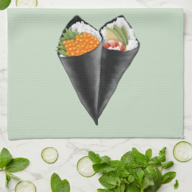 Illustrated Sushi Handroll Kitchen Towel (Folded)