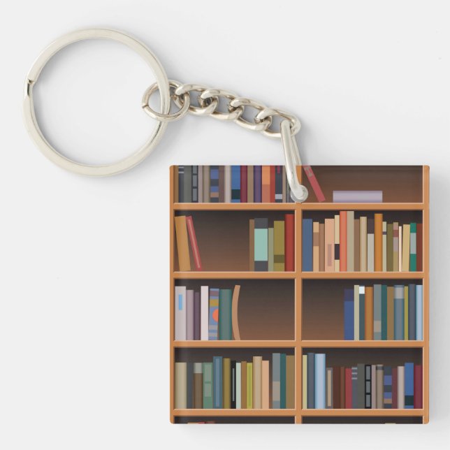 Illustrated Tall Bookshelf Keychain (Front)