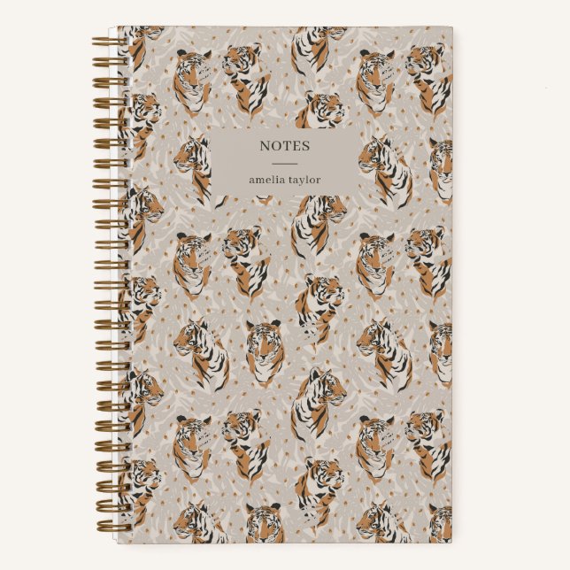 Illustrated Tiger Pattern Personalized Name Notes Notebook (Front)