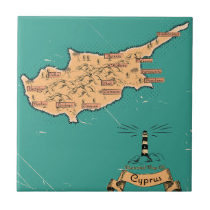 Illustrated Travel map Cyprus Tile