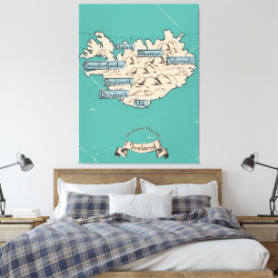 Illustrated Travel map Iceland Canvas Print