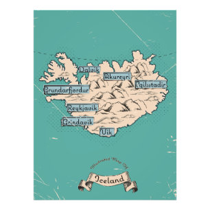 Illustrated Travel map Iceland Photo Print