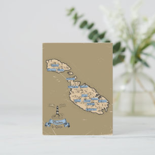 Illustrated Travel map Malta Invitation Postcard