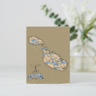 Illustrated Travel map Malta Invitation Postcard
