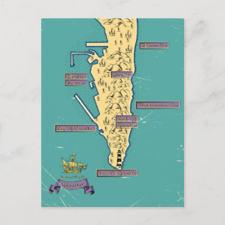 Illustrated Travel map Of Gibraltar Announcement Postcard