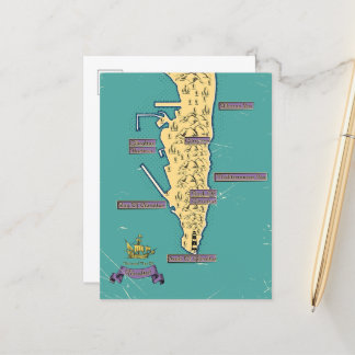 Illustrated Travel map Of Gibraltar Announcement Postcard